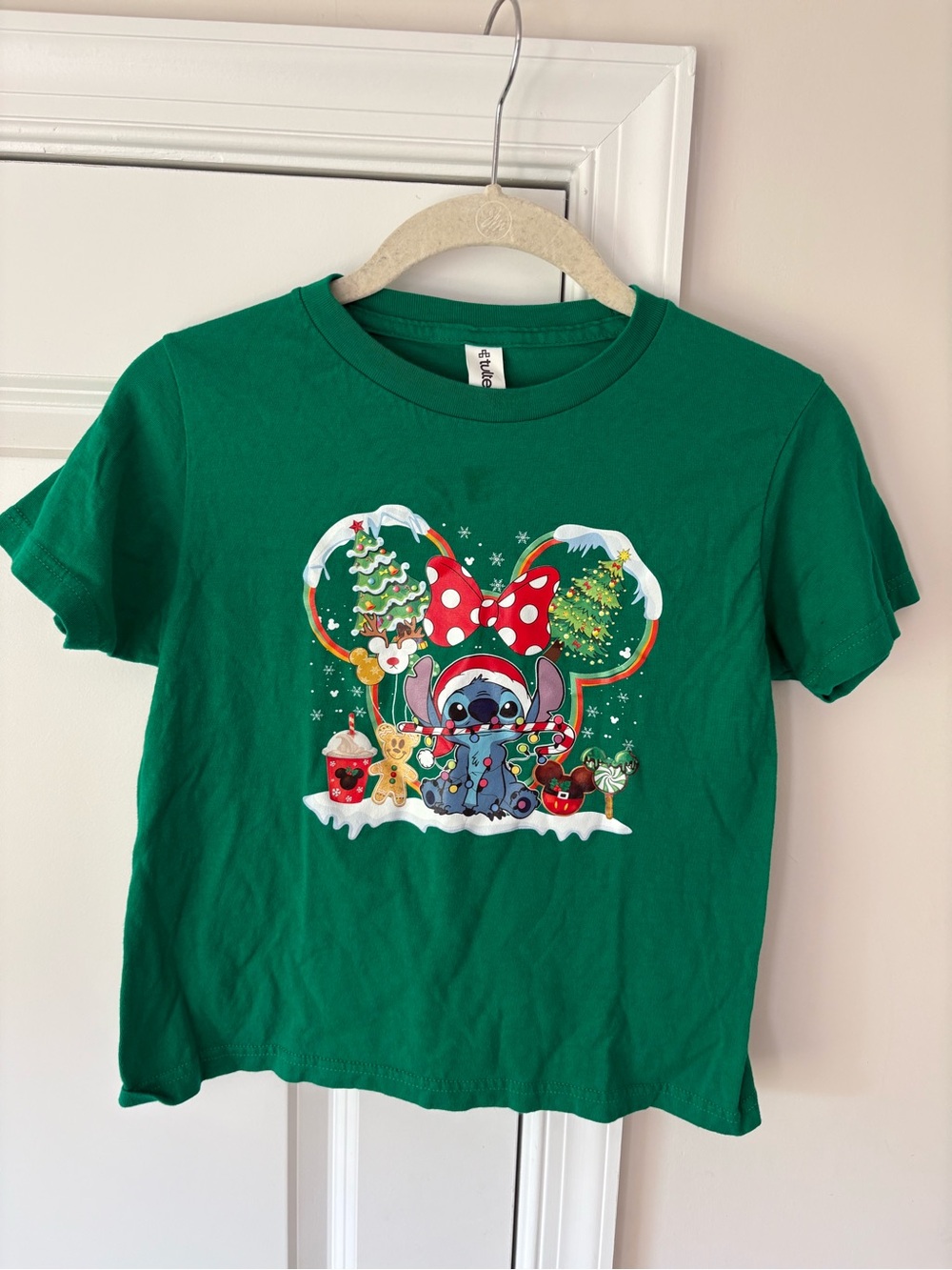Kids Disney Holiday Graphic Tee with Stitch, Minnie Bow, and Mickey Ears Youth M